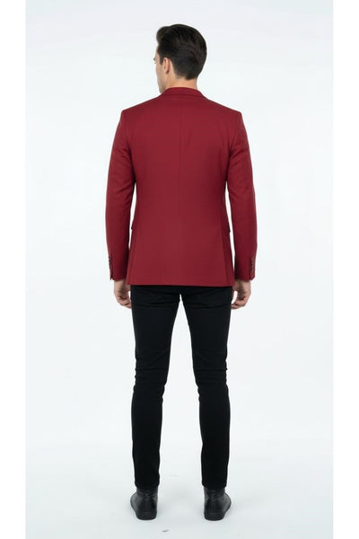 Erkek Mono Yaka Tek Düğmeli Çift Yırtmaçlı Blazer Ceket – Premium Dokuma Kumaş, 8 Renk - Kırmızı