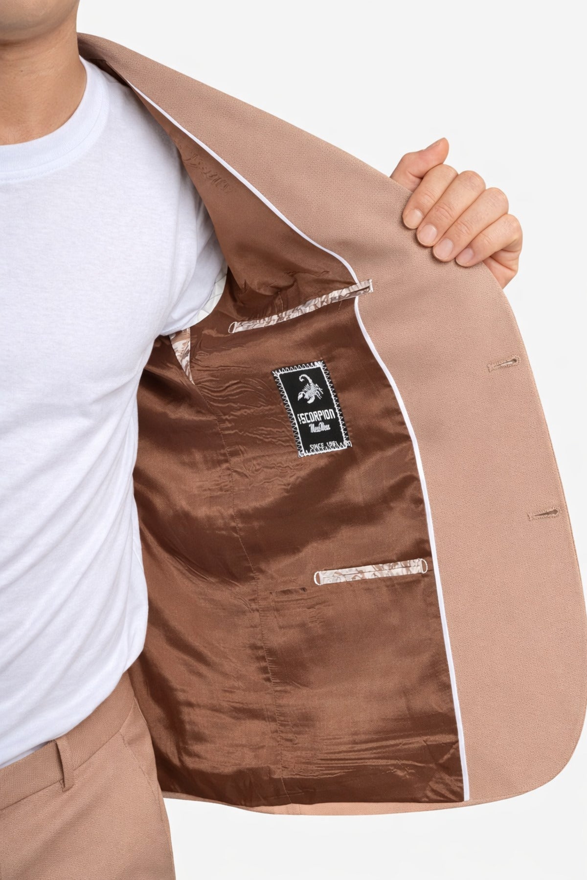 Erkek Slim Fit Mikro Desenli Takım Elbise 2 Düğmeli Çift Yırtmaçlı Modern Ceket Pantolon Takım - Turuncu