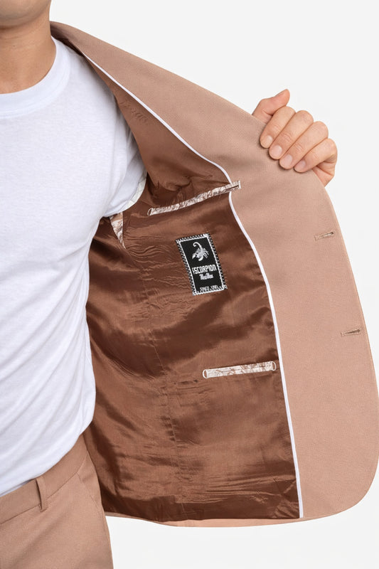 Erkek Slim Fit Mikro Desenli Takım Elbise 2 Düğmeli Çift Yırtmaçlı Modern Ceket Pantolon Takım - Turuncu