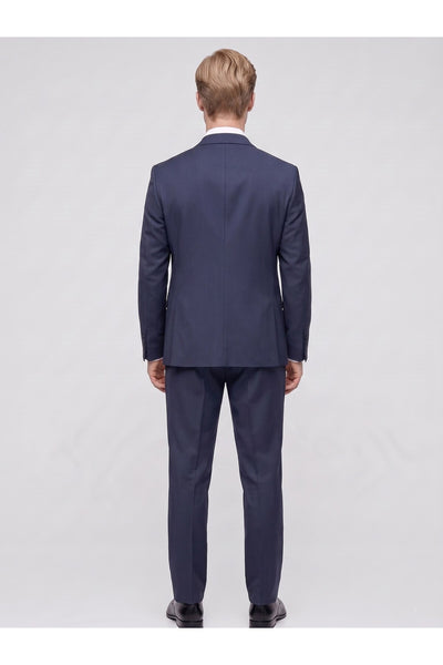 Erkek 3 Parça Slim Fit Çift Yırtmaçlı Takım Elbise Yelekli Şık Klasik Takım 6 Drop - Lacivert
