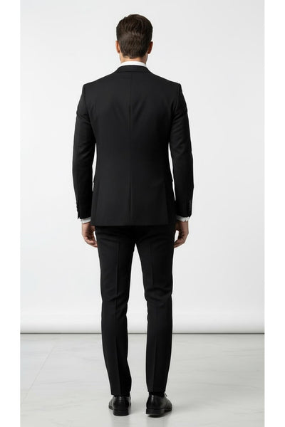 Erkek 3 Parça Slim Fit Takım Elbise –Klasik Likralı Kumaş, Tek Düğme, Çift Yırtmaçlı Modern Kesim ( - Siyah