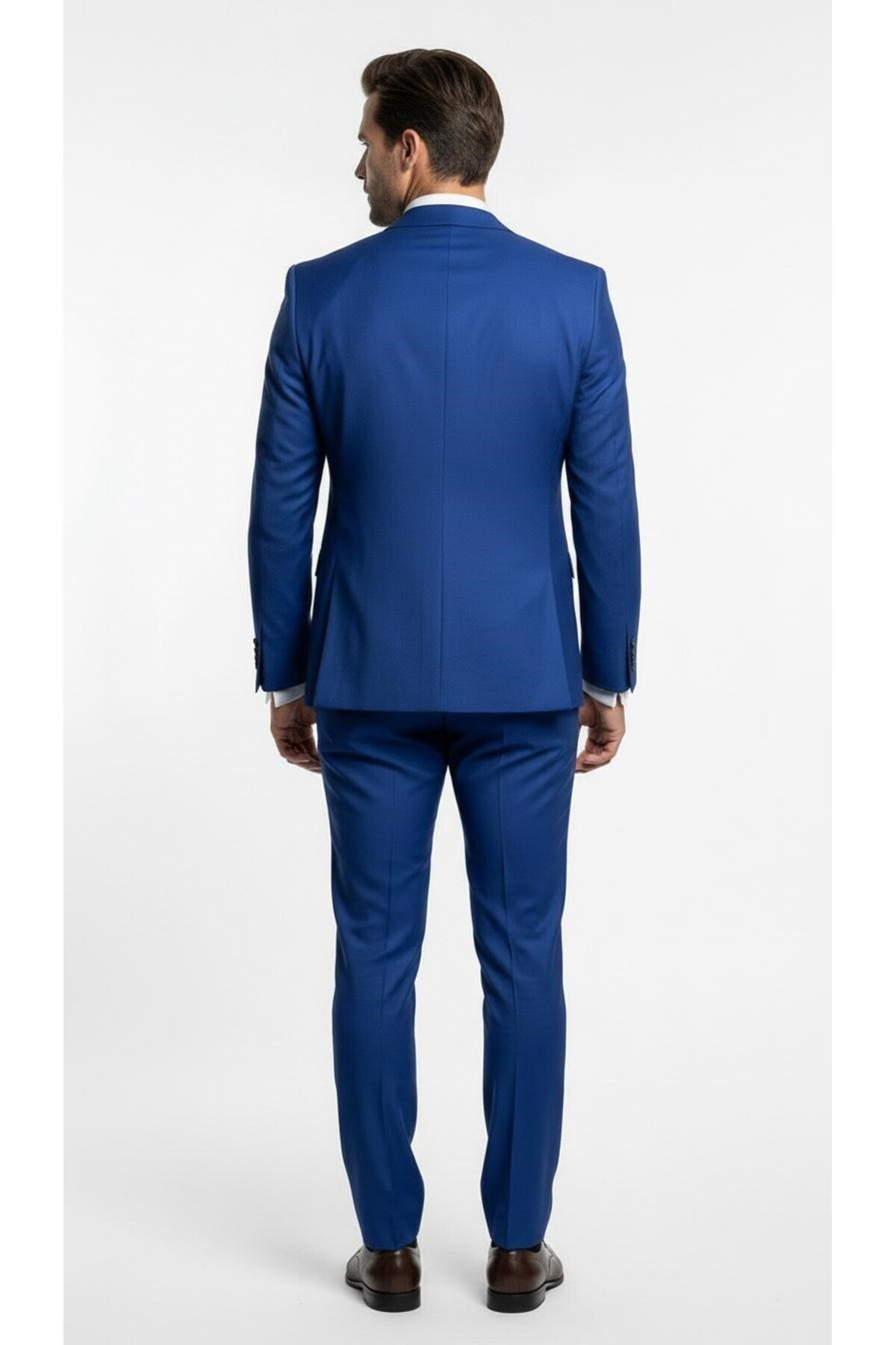 Erkek 3 Parça Slim Fit Takım Elbise –Klasik Likralı Kumaş, Tek Düğme, Çift Yırtmaçlı Modern Kesim ( - Mavi