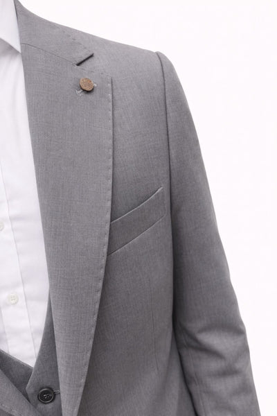 Erkek Klasik Slim Fit Takım Elbise – Notch Yaka, Yaka Punto Dikişli, Tek Düğmeli, Çift Yırtmaçlı - Gri