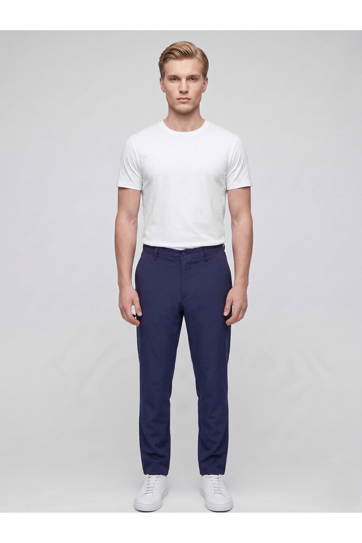 Erkek Yazlık Bağcıklı Kumaş Pantolon – Slim Fit Rahat Kesim Günlük Pantolon - Lacivert