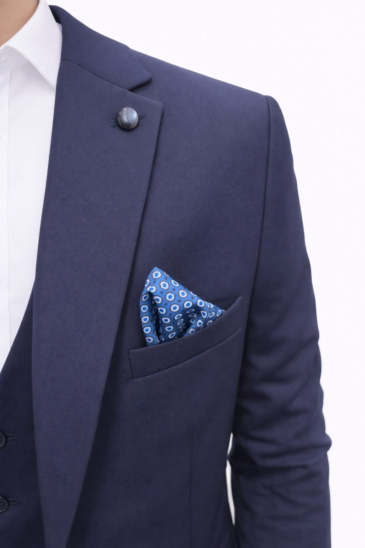 Erkek 3 Parça Slim Fit Takım Elbise –Klasik Likralı Kumaş, Tek Düğme, Çift Yırtmaçlı Modern Kesim ( - Lacivert