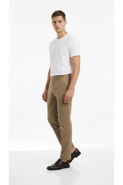 Erkek Slim Fit Klasik Kumaş Pantolon – Dar Kesim, Günlük ve Ofis Kullanımına Uygun Şık Tasarım - Bej
