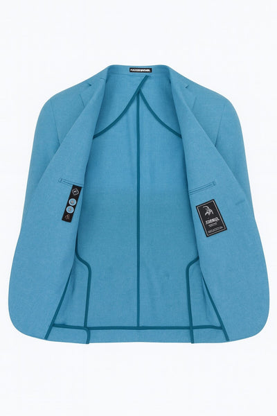 Erkek Slim Fit Blazer Ceket Tek Düğmeli Çift Yırtmaçlı Torba Cepli Yarım Astarlı - Turkuaz