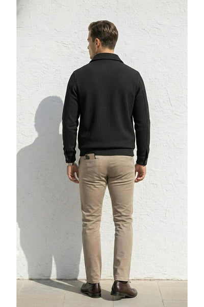 Slim Fit Fitilli Dokulu Erkek Fermuarlı Mont Ceket Günlük Şık Kombin - Siyah