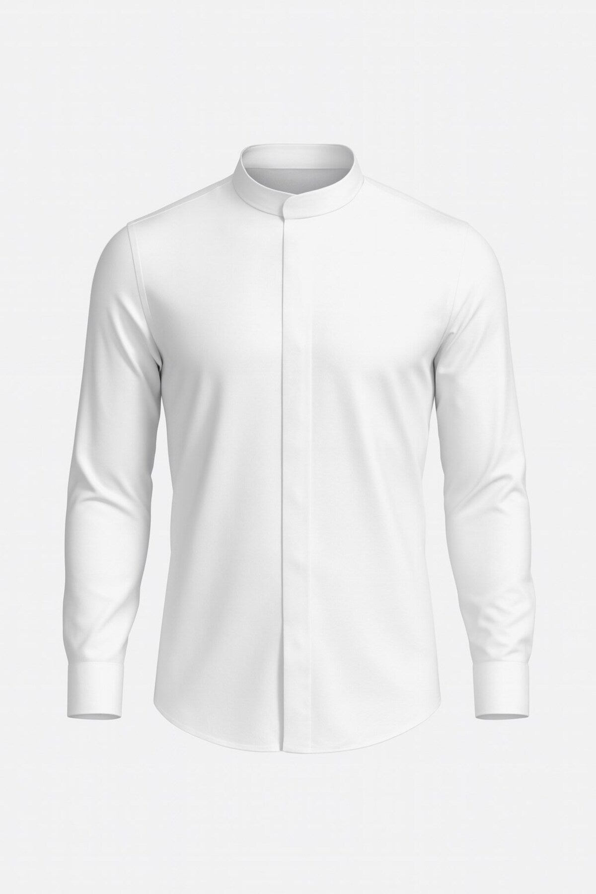 Erkek Hakim Yaka Slim Fit Gömlek – Şık, Modern, Uzun Kollu, Düz Model - Beyaz