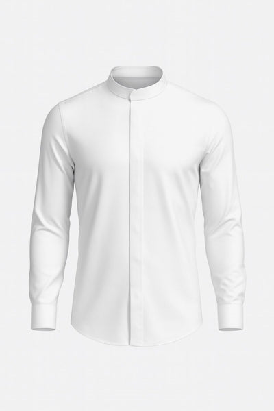 Erkek Hakim Yaka Slim Fit Gömlek – Şık, Modern, Uzun Kollu, Düz Model - Beyaz