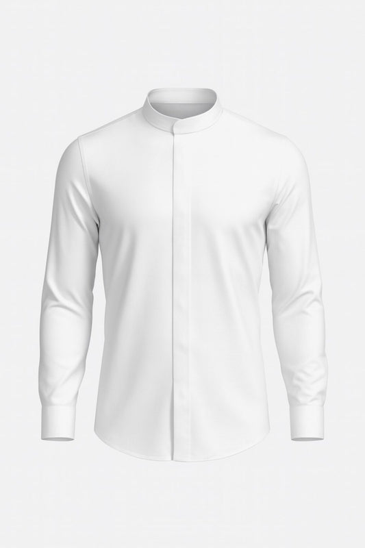 Erkek Hakim Yaka Slim Fit Gömlek – Şık, Modern, Uzun Kollu, Düz Model - Beyaz