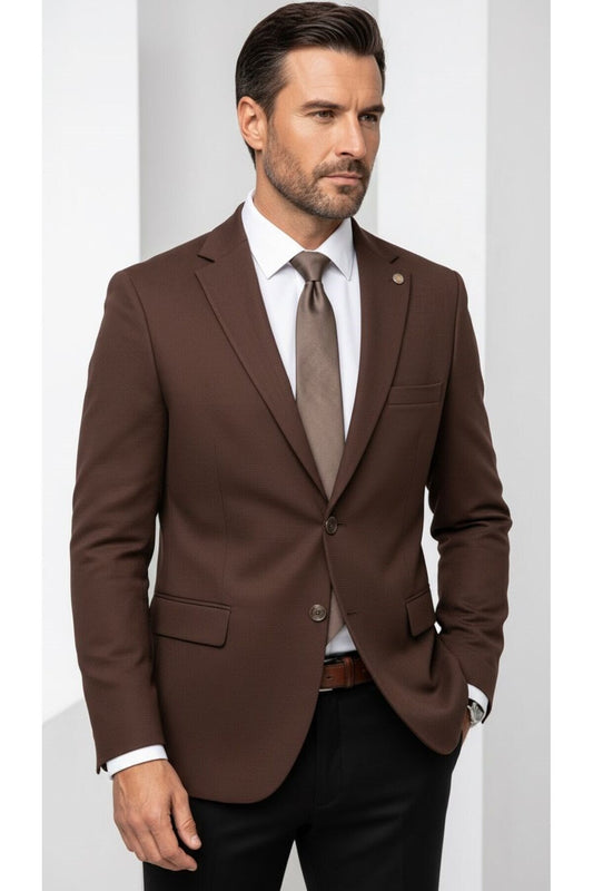 Erkek Slim Fit Çift Düğme Çift Yırtmaçlı Blazer Ceket – Premium Dokulu Kumaş - Kahverengi