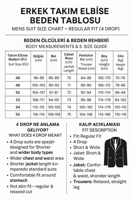 rkek Takım Elbise 4 Drop – Poliviskon Kumaş, Kısa ve Şişman Erkekler İçin Rahat Kalıp - Mavi