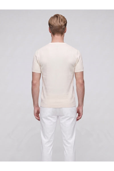 Erkek Bisiklet Yaka Kısa Kollu Triko Tişört – Slim Fit Modern Kesim Yazlık T-Shirt - Bej