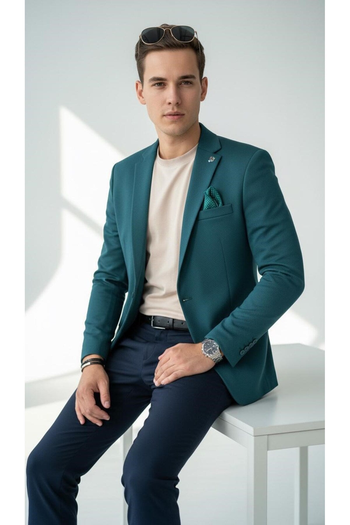 Petrol Yeşili Erkek Blazer Ceket – Esnek Comfort Kumaş, Slim Fit İtalyan Kesim Tek Düğmeli Model - Yeşil
