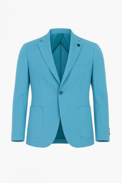 Erkek Slim Fit Blazer Ceket Tek Düğmeli Çift Yırtmaçlı Torba Cepli Yarım Astarlı - Turkuaz