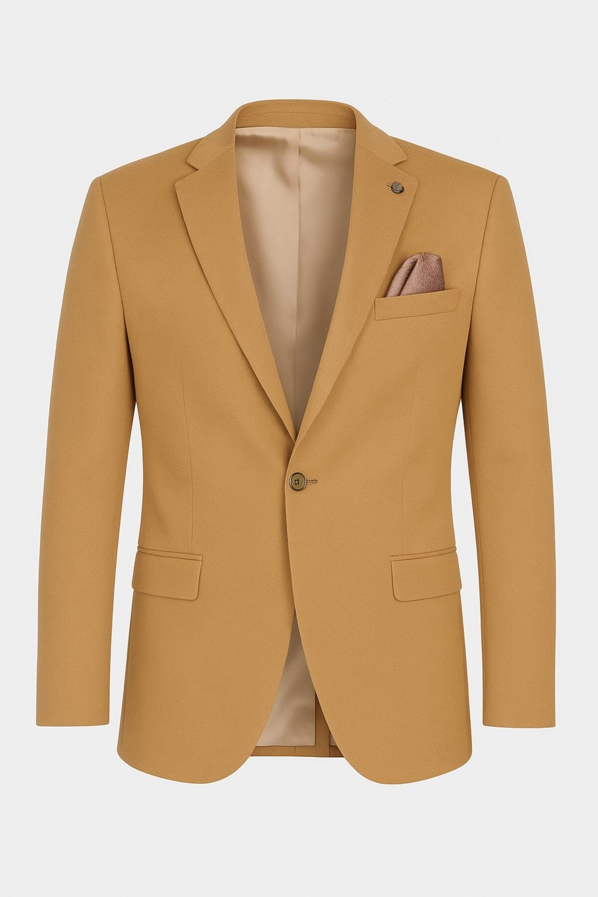 Camel Erkek Blazer Ceket – Esnek Comfort Kumaş, İtalyan Kesim, Tek Düğmeli Slim Fit Şı - Bej