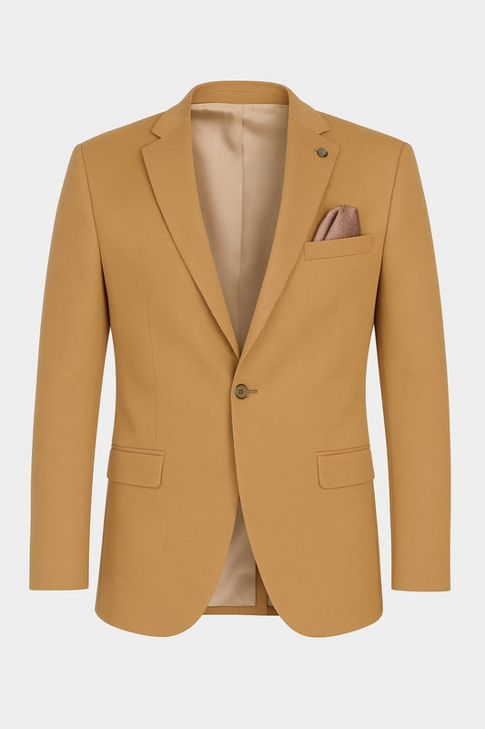 Camel Erkek Blazer Ceket – Esnek Comfort Kumaş, İtalyan Kesim, Tek Düğmeli Slim Fit Şı - Bej