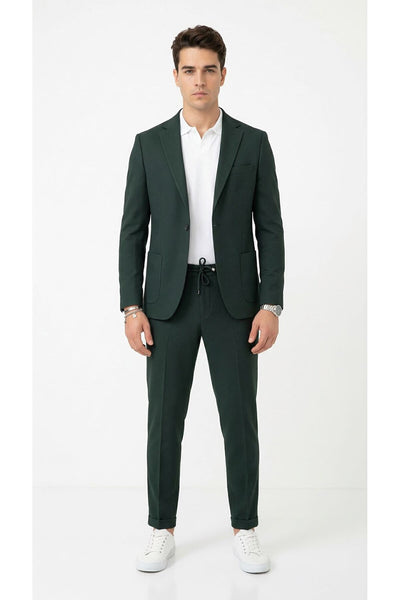 Pike Kumaş Jogger Pantolonlu Erkek Takım Elbise – Torba Cepli Tek Düğme Slim Fit Kombin - Yeşil