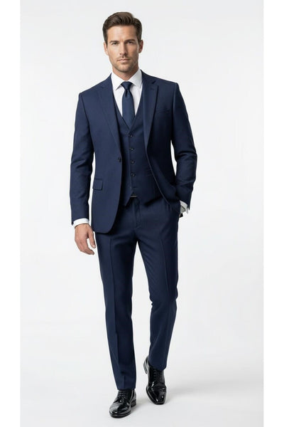Erkek Klasik Slim Fit Armürlü Kumaş Tek Düğmeli Çift Yırtmaçlı Klasik Yaka Takım Elbise 7 Drop - Lacivert