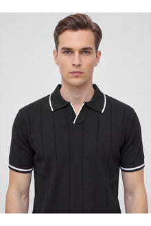 Erkek Polo Yaka Triko Kısa Kollu T-Shirt - Siyah