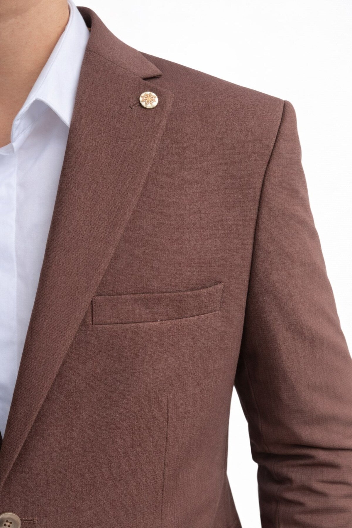 Erkek Slim Fit Çift Düğme Çift Yırtmaçlı Blazer Ceket – Premium Dokulu Kumaş - Kahverengi