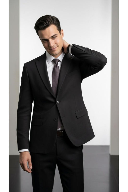 Slim Fit Mikro Desenli Erkek Ceket Yazlık Pike Kumaş Çift Yırtmaç Blazer - Siyah