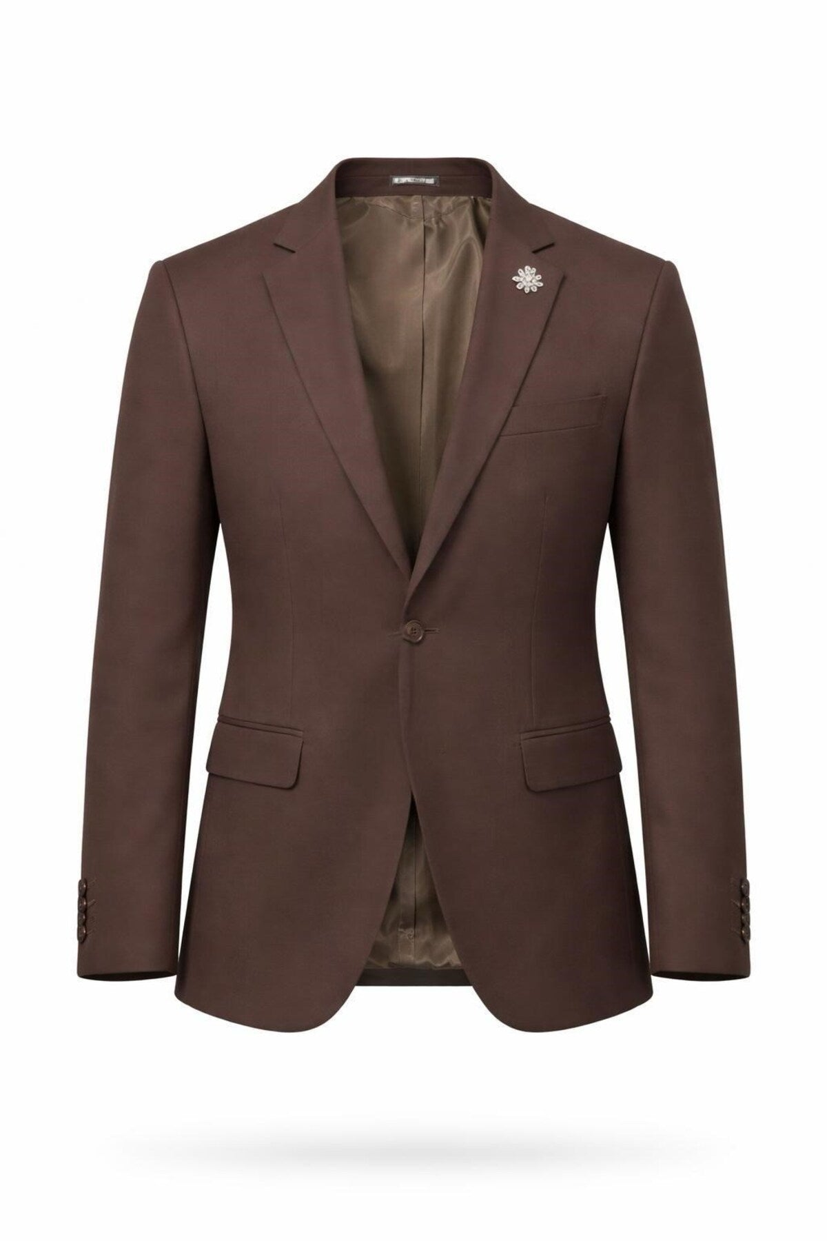 Erkek Mono Yaka Tek Düğmeli Çift Yırtmaçlı Blazer Ceket – Premium Dokuma Kumaş, 8 Renk - Kahverengi