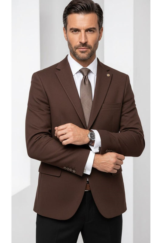 Erkek Slim Fit Çift Düğme Çift Yırtmaçlı Blazer Ceket – Premium Dokulu Kumaş - Kahverengi
