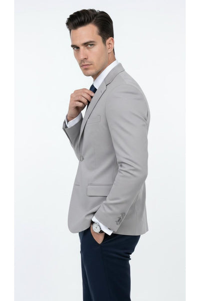 Slim Fit Mikro Desenli Erkek Ceket Yazlık Pike Kumaş Çift Yırtmaç Blazer - Gri