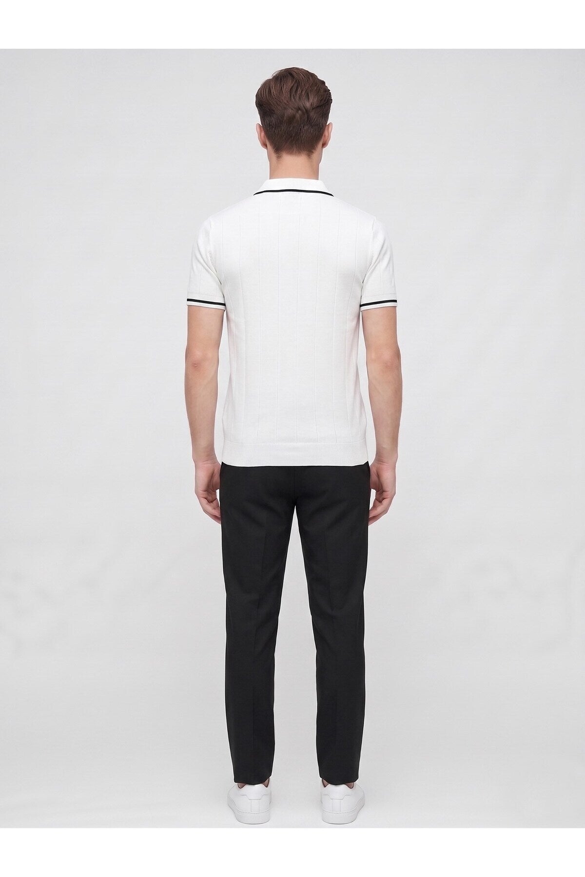 Erkek Polo Yaka Triko Kısa Kollu T-Shirt - Beyaz