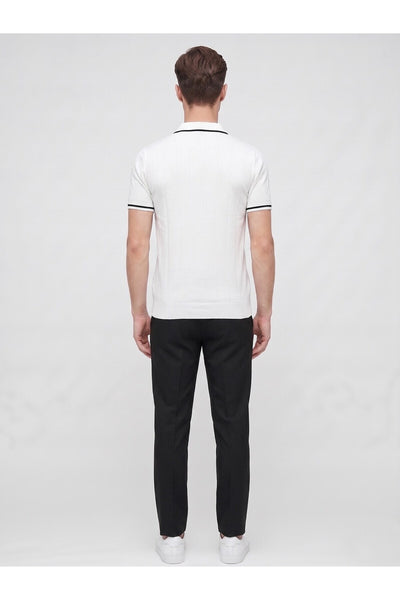 Erkek Polo Yaka Triko Kısa Kollu T-Shirt - Beyaz
