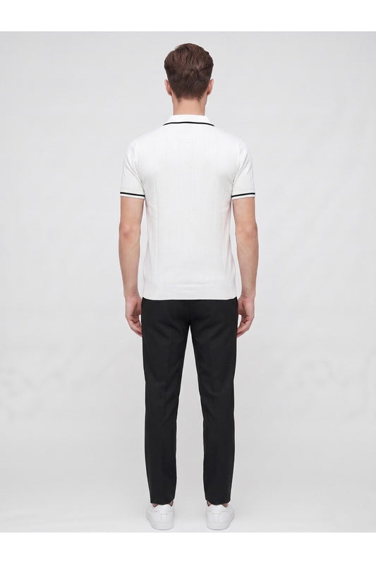 Erkek Polo Yaka Triko Kısa Kollu T-Shirt - Beyaz