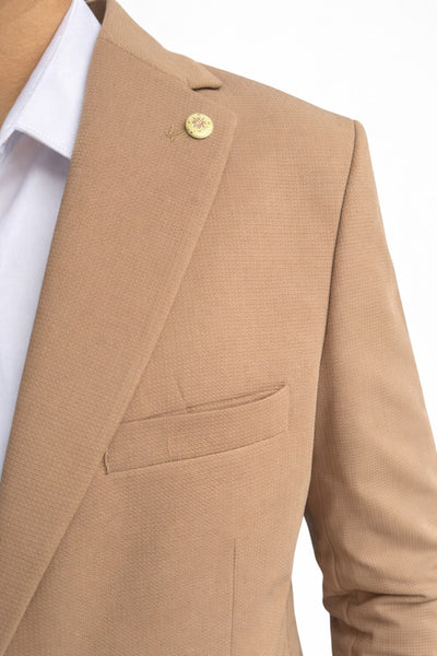 Erkek Slim Fit Çift Düğme Çift Yırtmaçlı Blazer Ceket – Premium Dokulu Kumaş - Turuncu