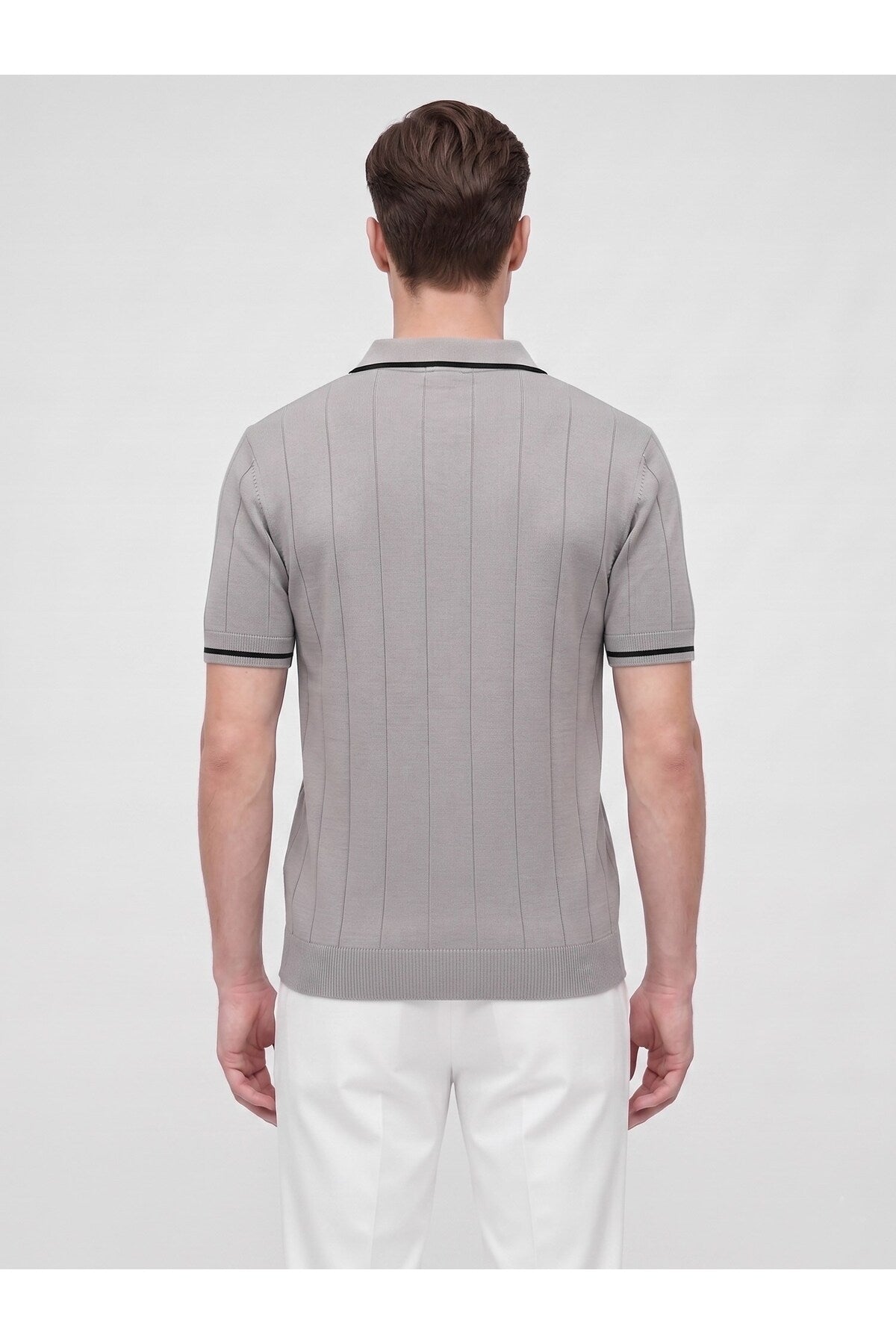 Erkek Polo Yaka Triko Kısa Kollu T-Shirt - Gri