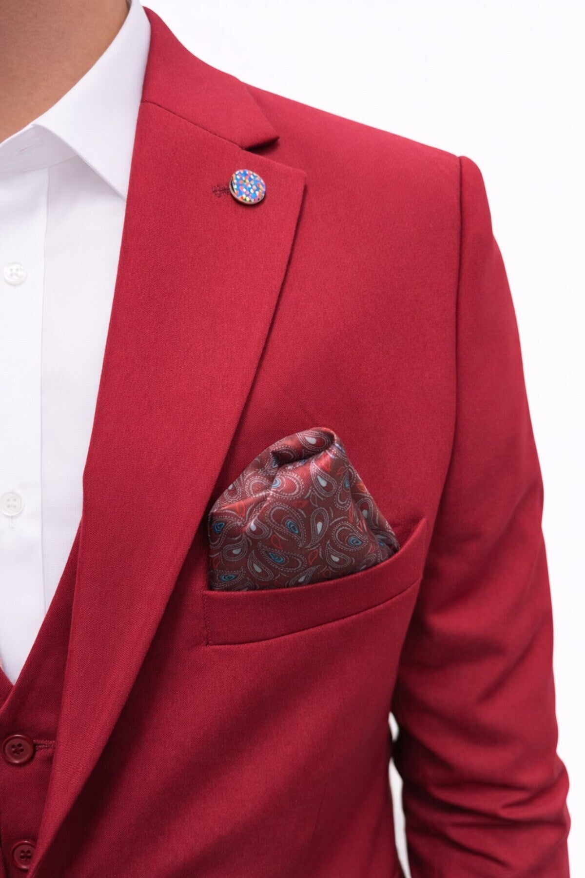 Erkek 3 Parça Slim Fit Takım Elbise –Klasik Likralı Kumaş, Tek Düğme, Çift Yırtmaçlı Modern Kesim ( - Bordo
