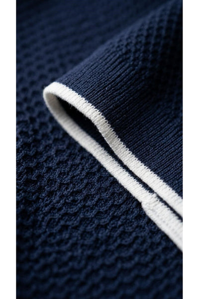 Erkek Pike Dokulu Triko Polo Yaka Tişört Slim Fit Şerit Detaylı Yazlık Model - Lacivert