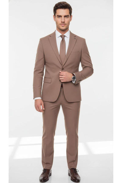 Erkek Slim Fit Mikro Desenli Takım Elbise 2 Düğmeli Çift Yırtmaçlı Modern Ceket Pantolon Takım - Turuncu