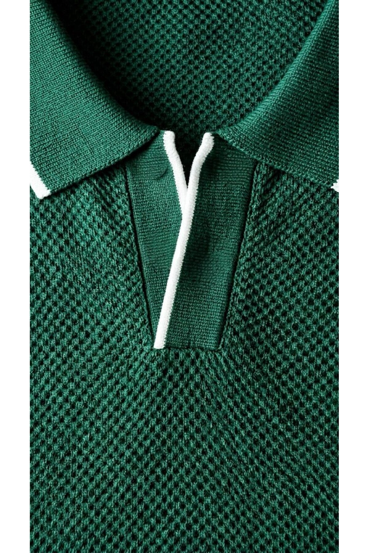 Erkek Pike Dokulu Triko Polo Yaka Tişört Slim Fit Şerit Detaylı Yazlık Model - Yeşil