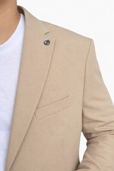 Erkek Slim Fit Mikro Desenli Takım Elbise 2 Düğmeli Çift Yırtmaçlı Modern Ceket Pantolon Takım - Bej