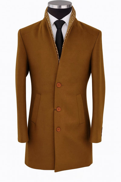 Erkek Uzun Kaşe Kaban – İtalyan Kesim Slim Fit Şık Model - Kahverengi