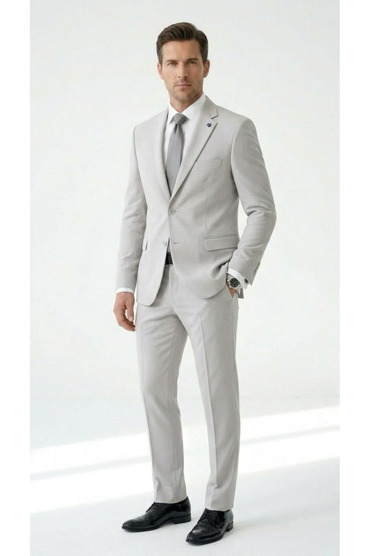 Erkek Klasik 2’li Takım Elbise 2 Düğmeli Slim Fit Esnek Kumaş Çift Yırtmaçlı 7 Drop - Gri