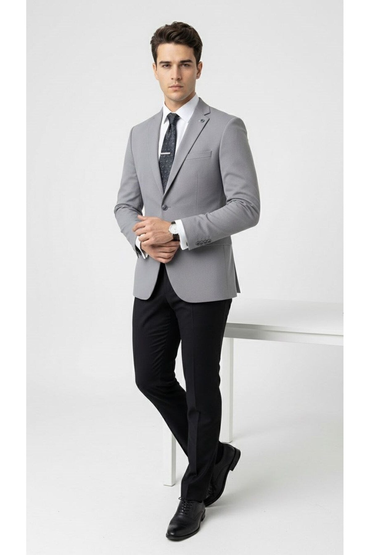 Erkek Açık Füme Slim Fit Blazer Ceket – Tek Düğme, Modern Kesim - Gri