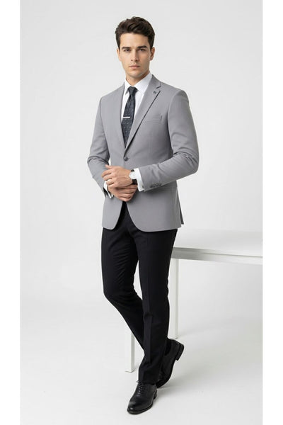 Erkek Açık Füme Slim Fit Blazer Ceket – Tek Düğme, Modern Kesim - Gri