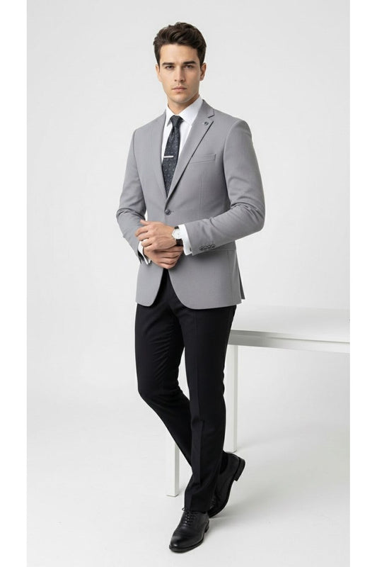 Erkek Açık Füme Slim Fit Blazer Ceket – Tek Düğme, Modern Kesim - Gri