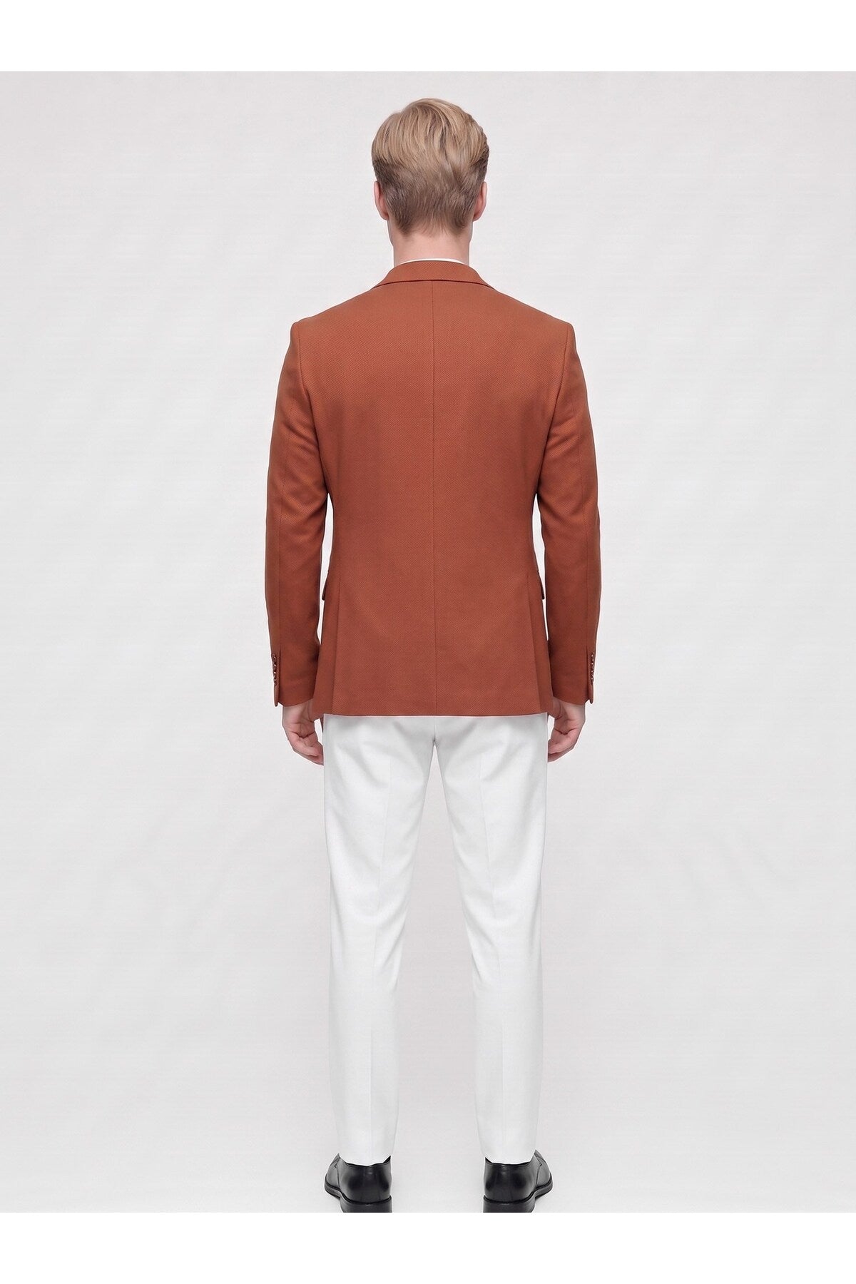 Kiremit Erkek Slim Fit Blazer Ceket – Şık, Modern, Günlük ve Ofis Kombinlerine Uygun Tek Düğmeli Erk - Turuncu