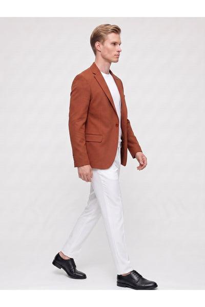 Kiremit Erkek Slim Fit Blazer Ceket – Şık, Modern, Günlük ve Ofis Kombinlerine Uygun Tek Düğmeli Erk - Turuncu