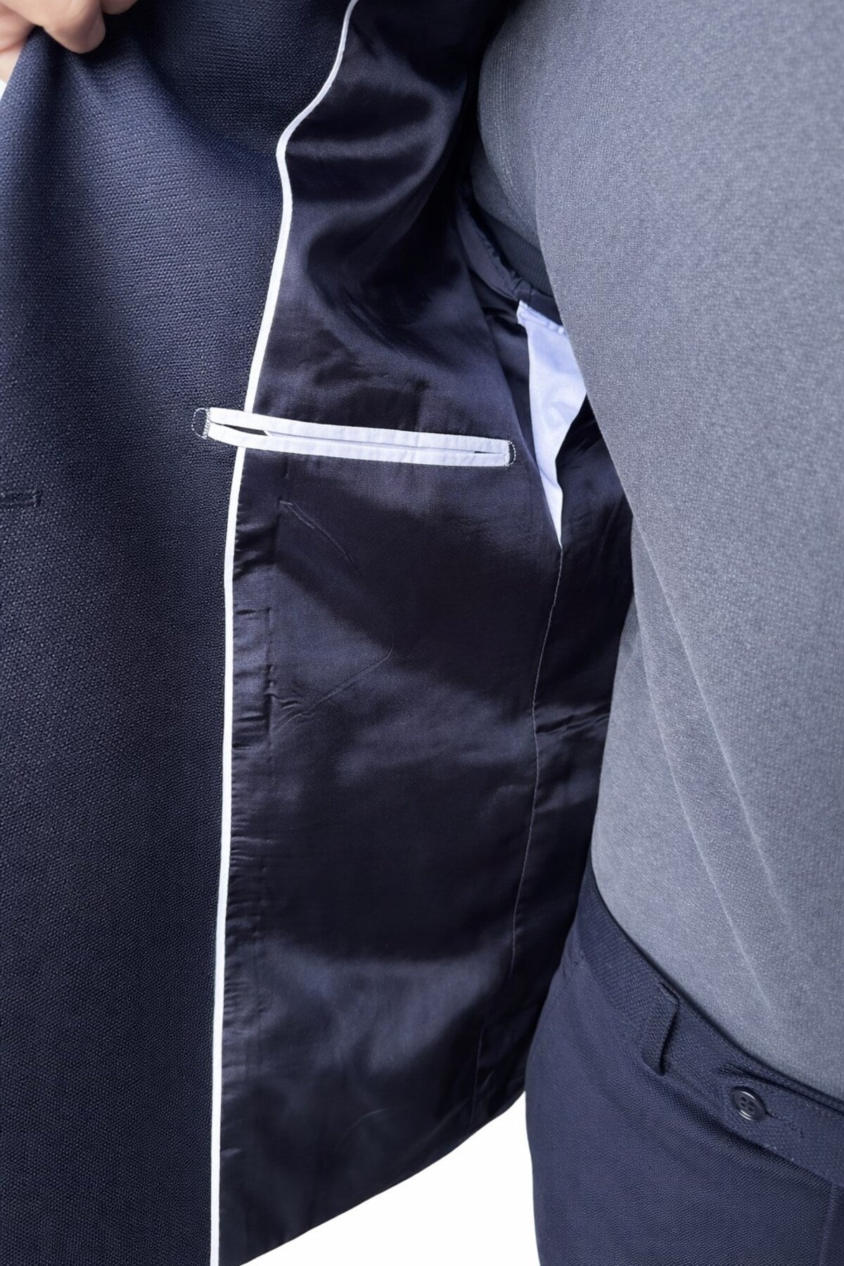 Erkek Kruvaze Gold Düğmeli Dokulu Likralı Kumaş Blazer Ceket – Modern Kesim Şık Tasarım - Lacivert