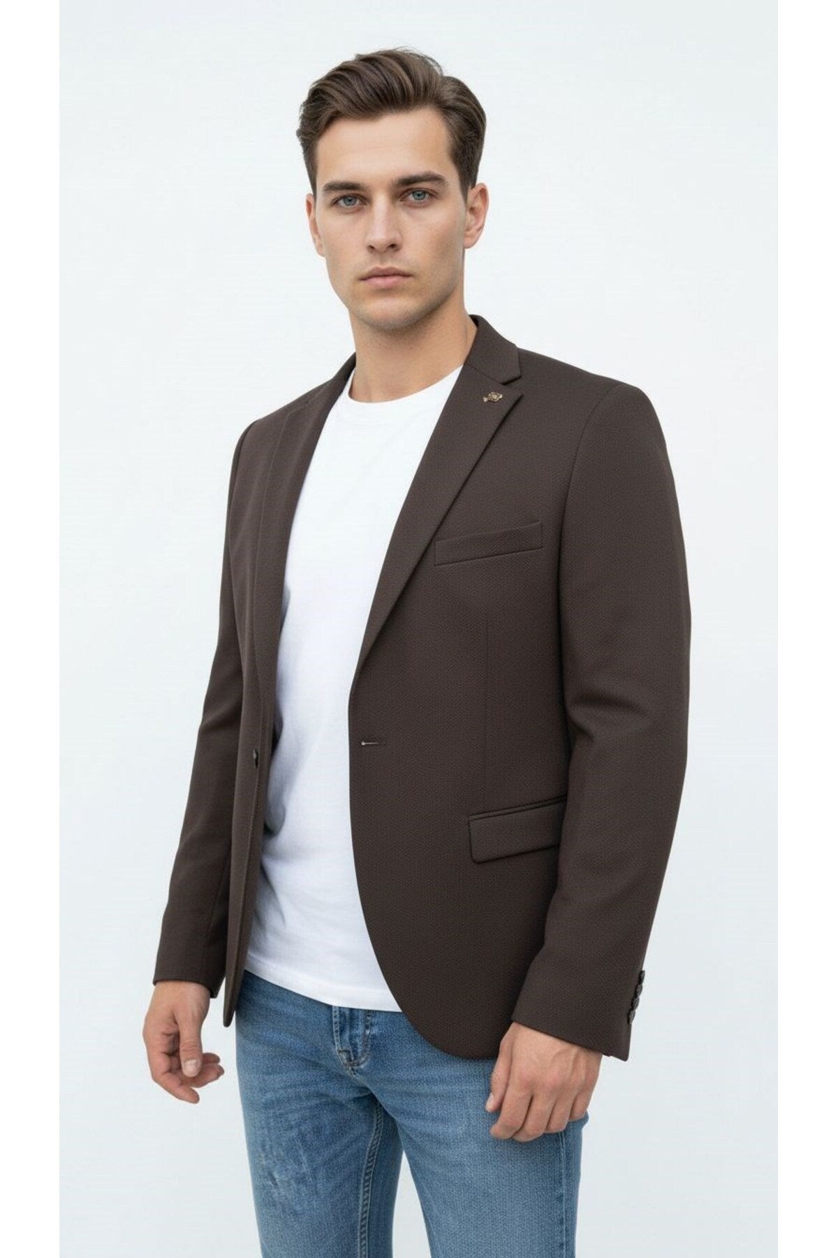 Kahverengi Erkek Slim Fit Blazer Ceket – Şık, Modern, Günlük ve Ofis Kombinlerine Uygun Tek Düğmeli - Kahverengi