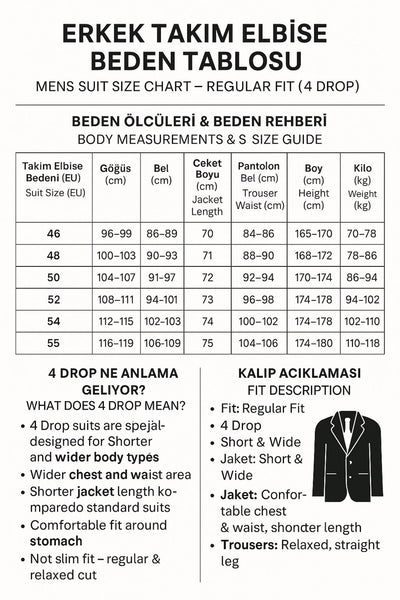 rkek Takım Elbise 4 Drop – Poliviskon Kumaş, Kısa ve Şişman Erkekler İçin Rahat Kalıp - Lacivert